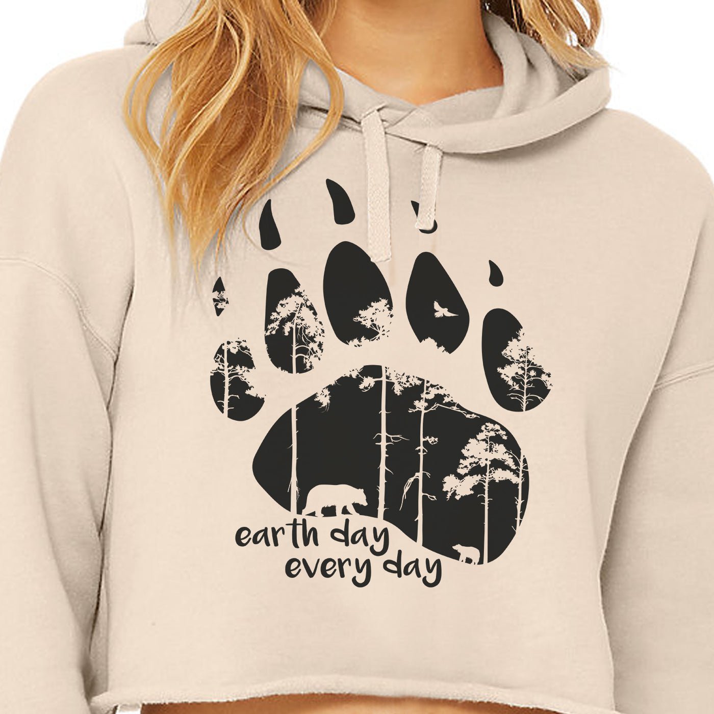 Earth Day Every Day Bear Paw Women's Crop Fleece Hoodie - Get Deerty