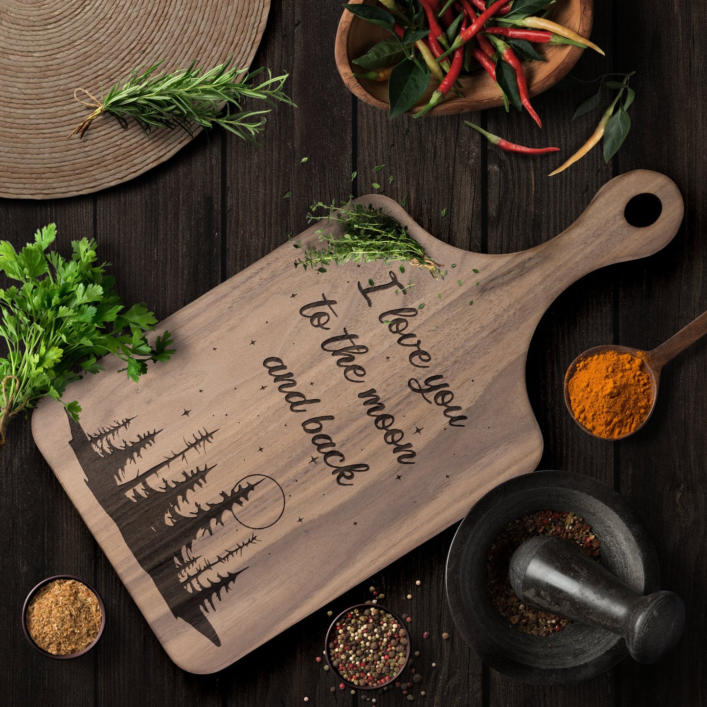 I Love You to the Moon and Back Hardwood Paddle Cutting Board - Get Deerty