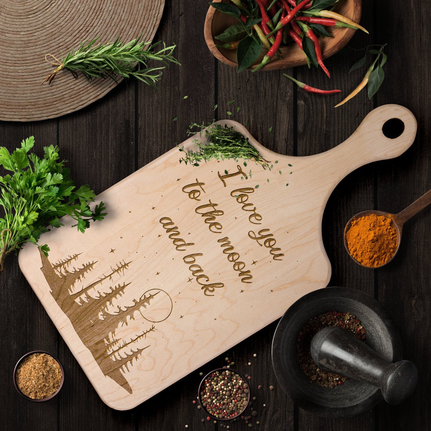 I Love You to the Moon and Back Hardwood Paddle Cutting Board - Get Deerty