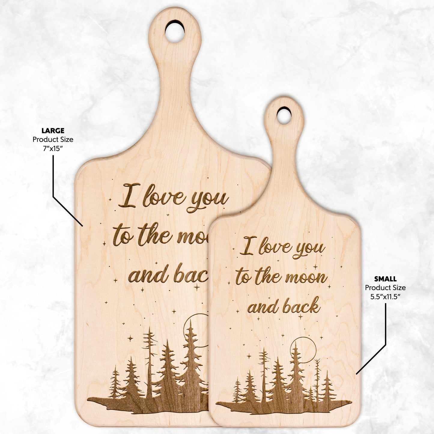 I Love You to the Moon and Back Hardwood Paddle Cutting Board - Get Deerty