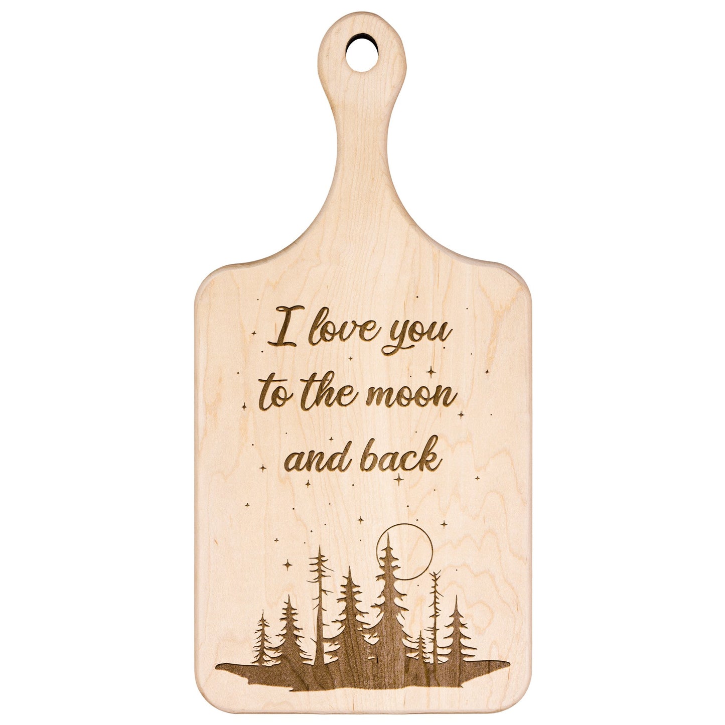 I Love You to the Moon and Back Hardwood Paddle Cutting Board - Get Deerty