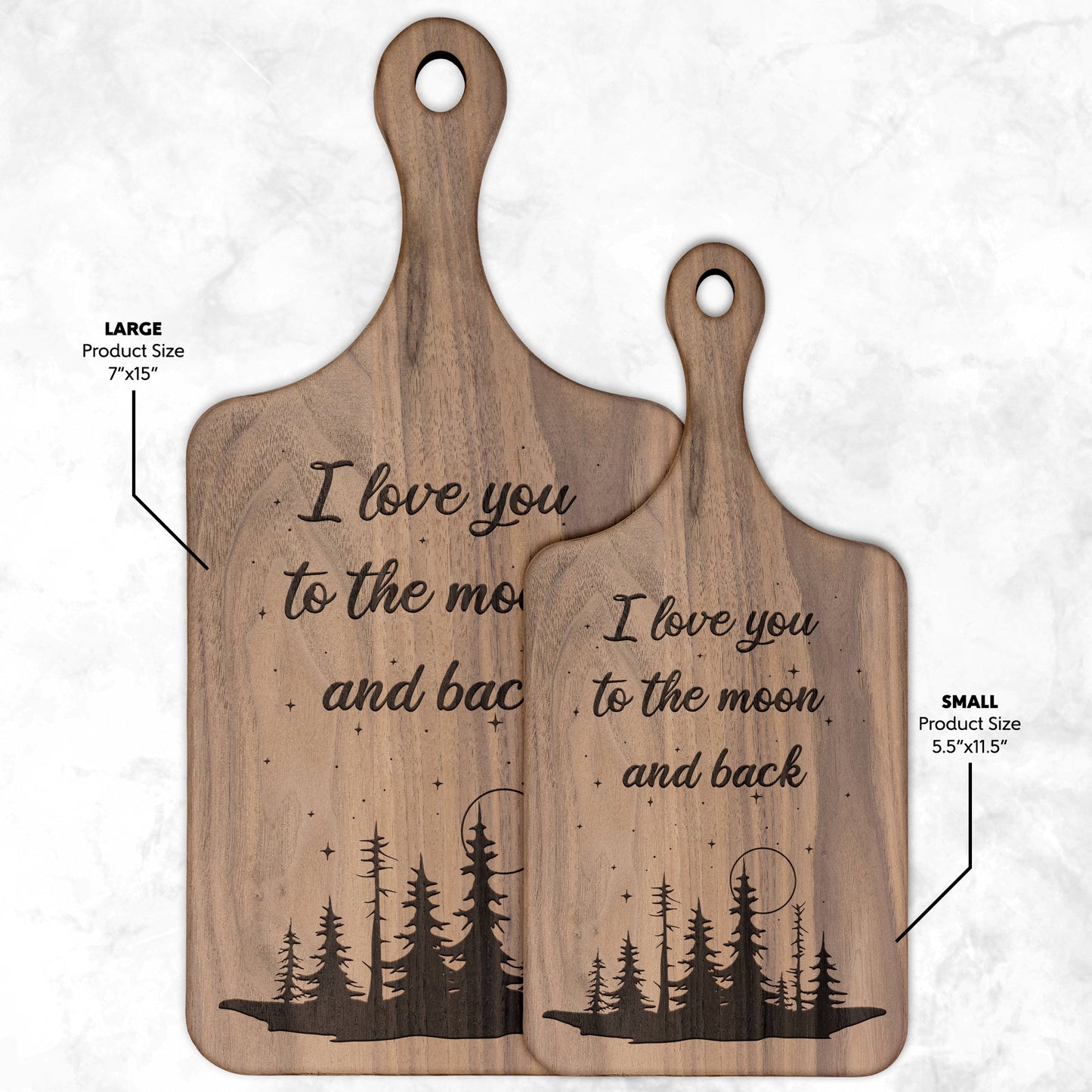 I Love You to the Moon and Back Hardwood Paddle Cutting Board - Get Deerty