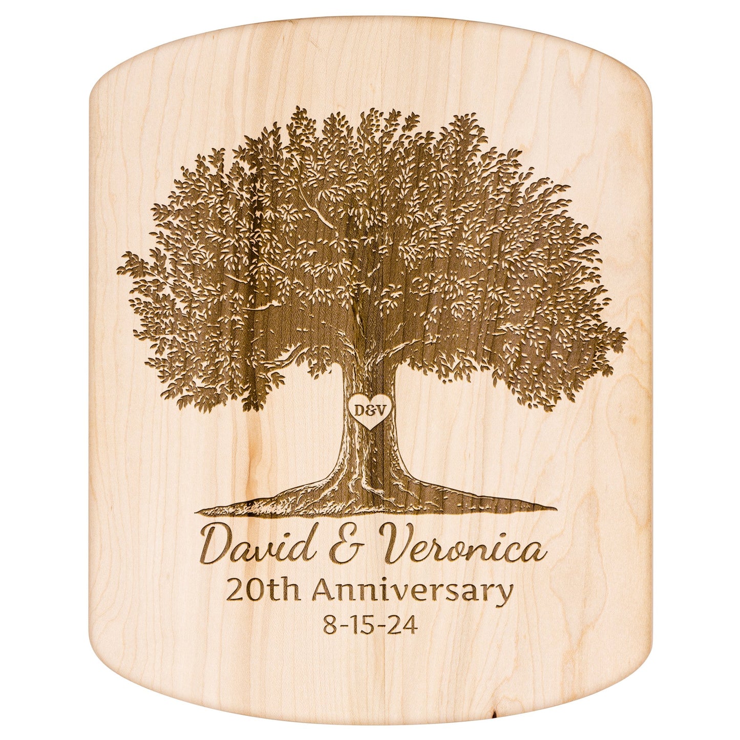 Initialed Heart Anniversary Tree - Hardwood Oval Cutting Board - Get Deerty