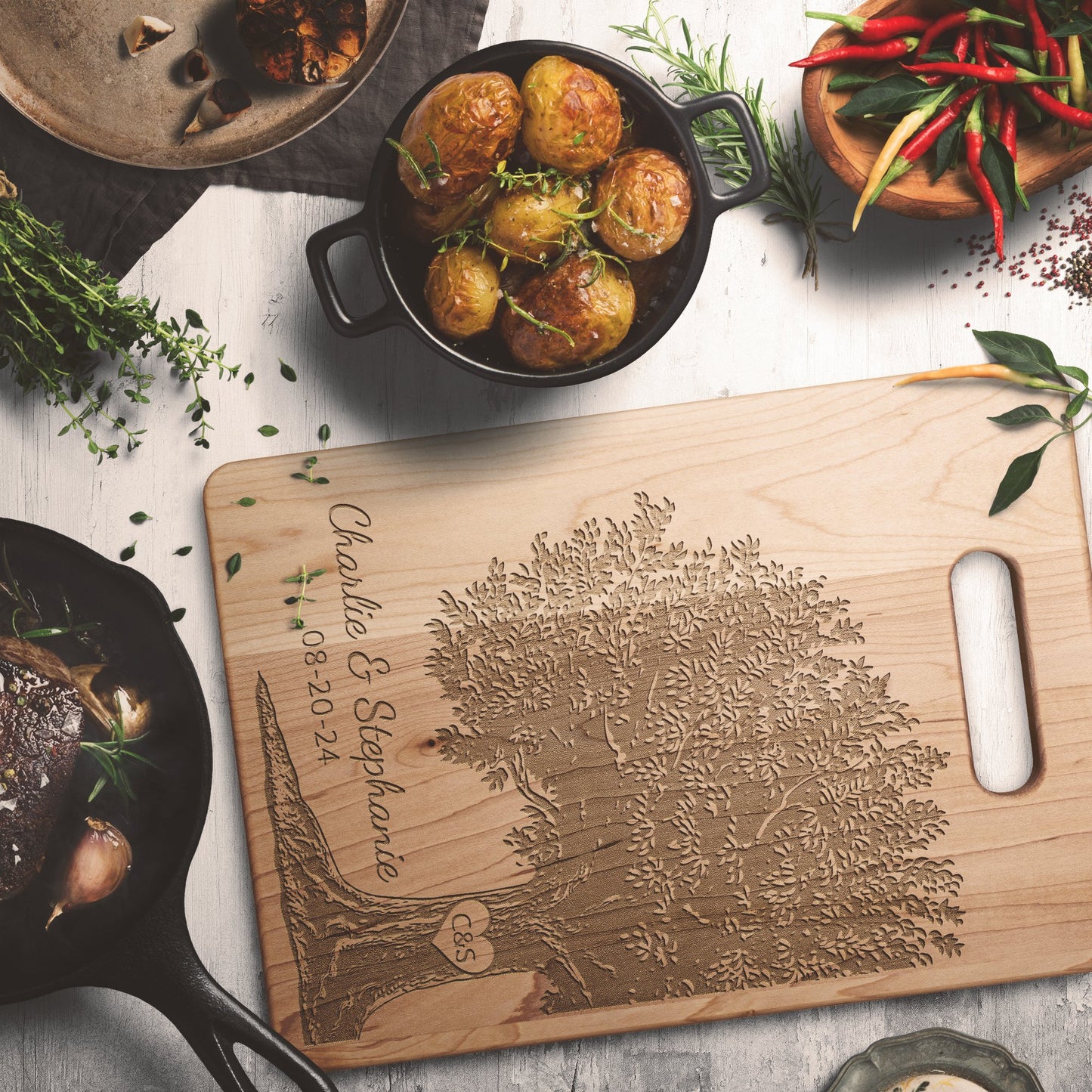 Initialed Love Tree - Maple Cutting Board - Get Deerty