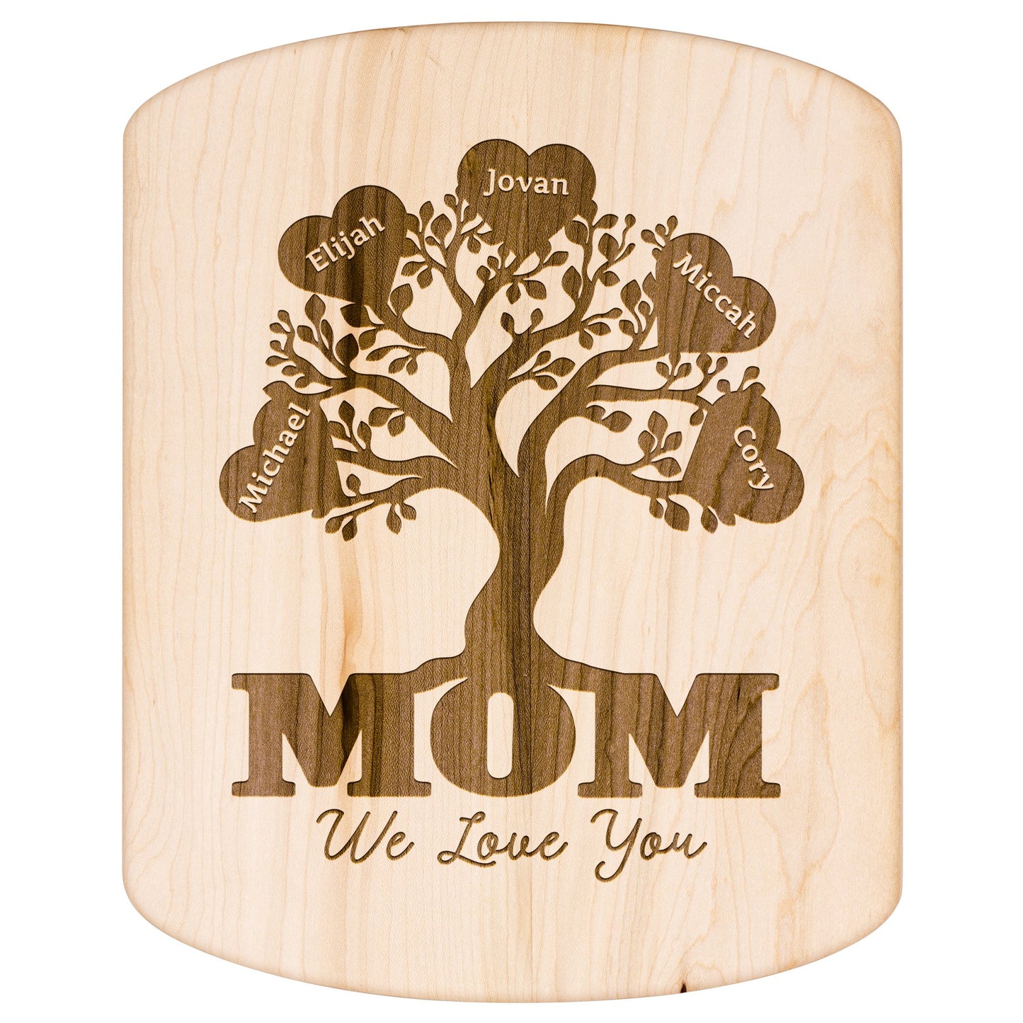 Mom Family Tree Personalized - Hardwood Oval Cutting Board - Get Deerty