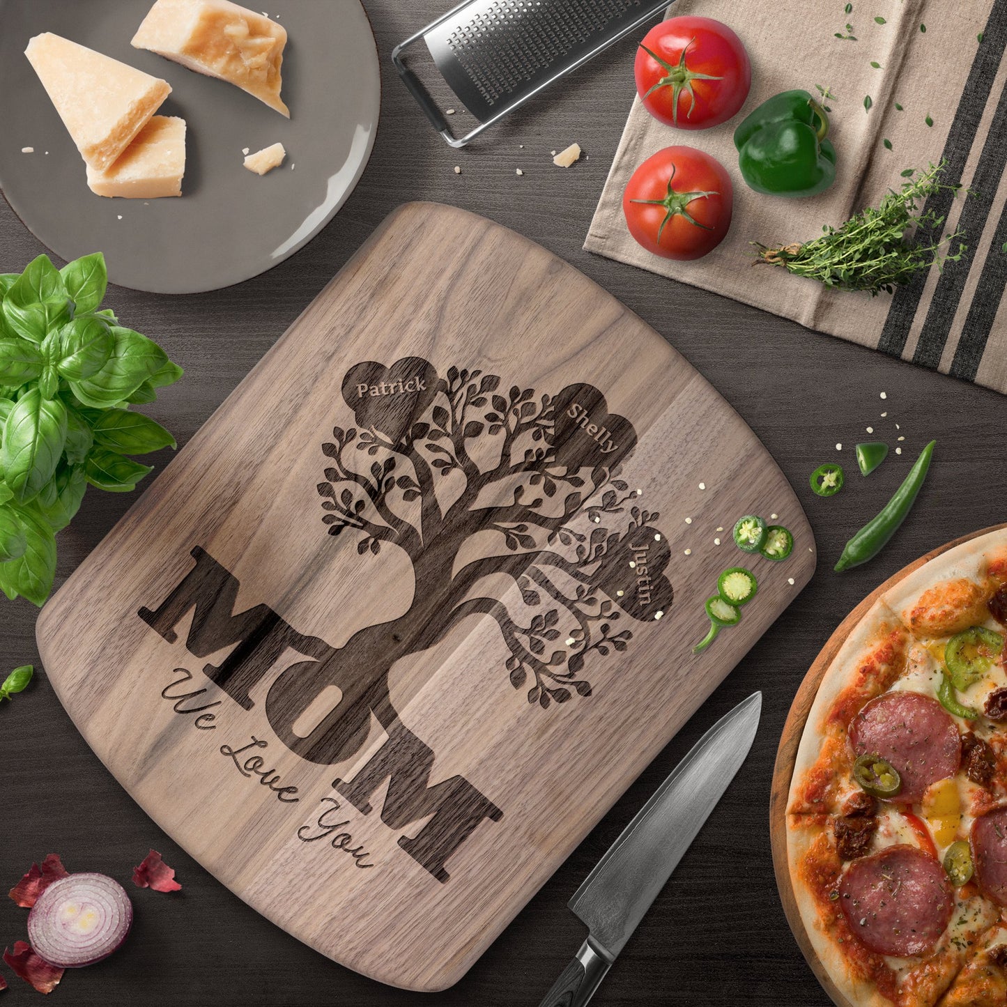 Mom Family Tree Personalized - Hardwood Oval Cutting Board - Get Deerty