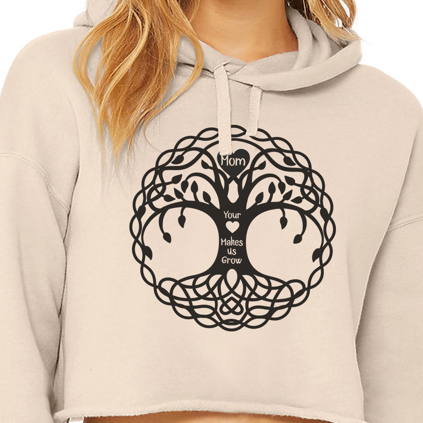 Mom Your Loves Make Us Grow Celtic Tree Women's Crop Fleece Hoodie - Get Deerty