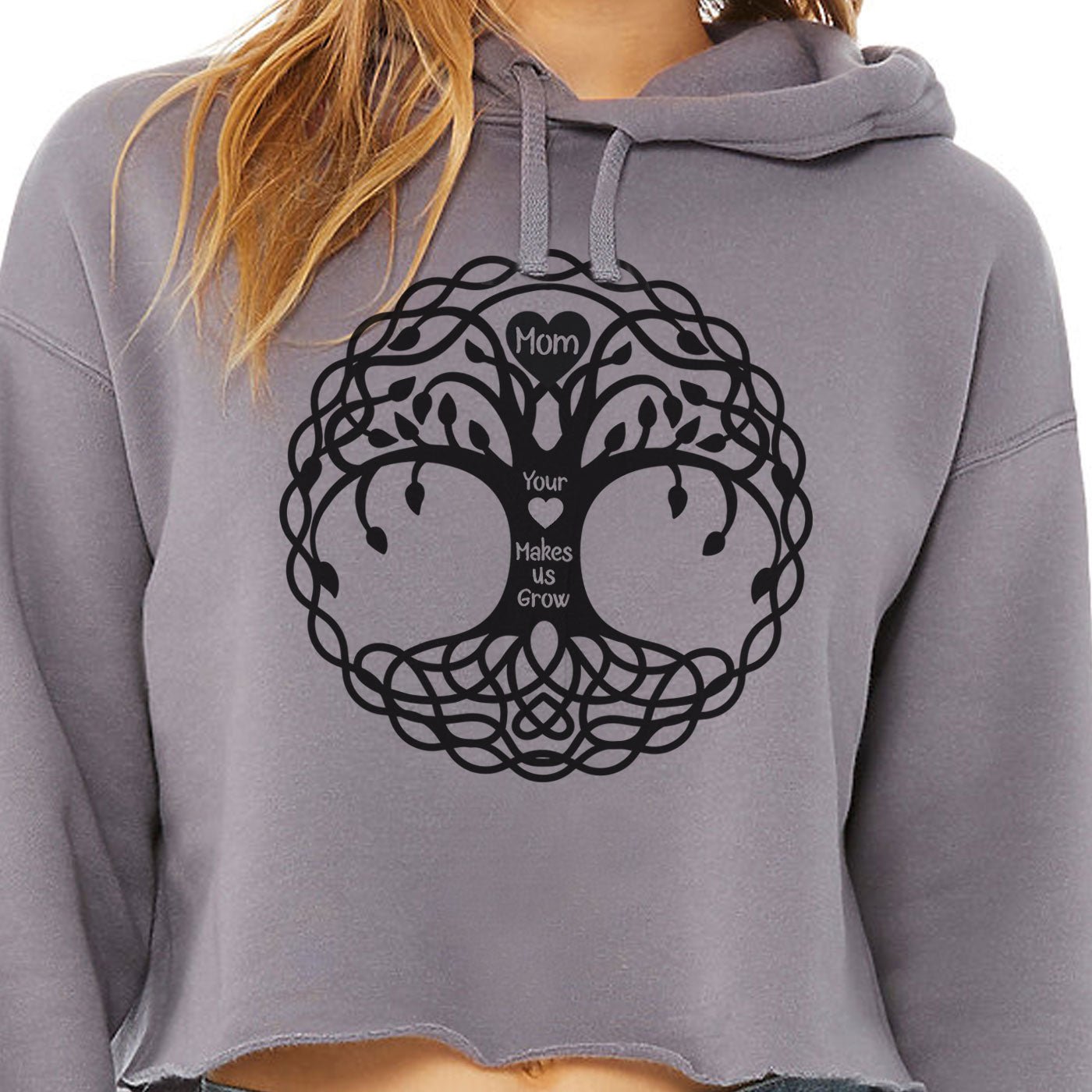 Mom Your Loves Make Us Grow Celtic Tree Women's Crop Fleece Hoodie - Get Deerty