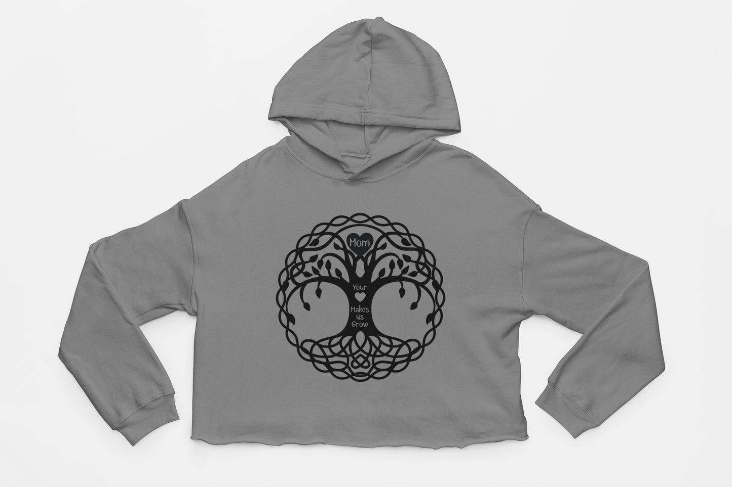 Mom Your Loves Make Us Grow Celtic Tree Women's Crop Fleece Hoodie - Get Deerty