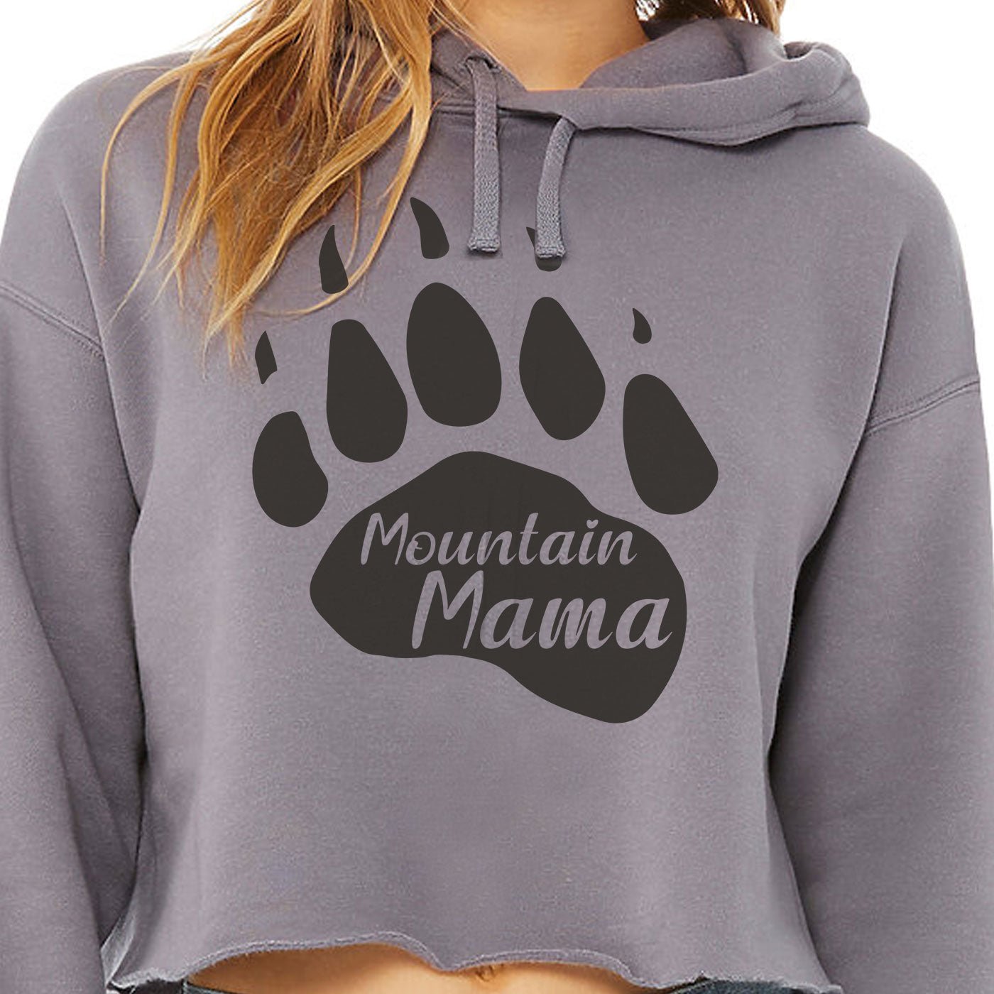 Mountain Mama Bear Paw Women's Crop Fleece Hoodie - Get Deerty