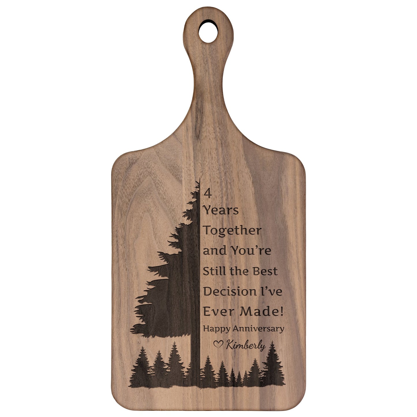 Personalized Anniversary Tree Love Note Hardwood Paddle Cutting Board - Get Deerty