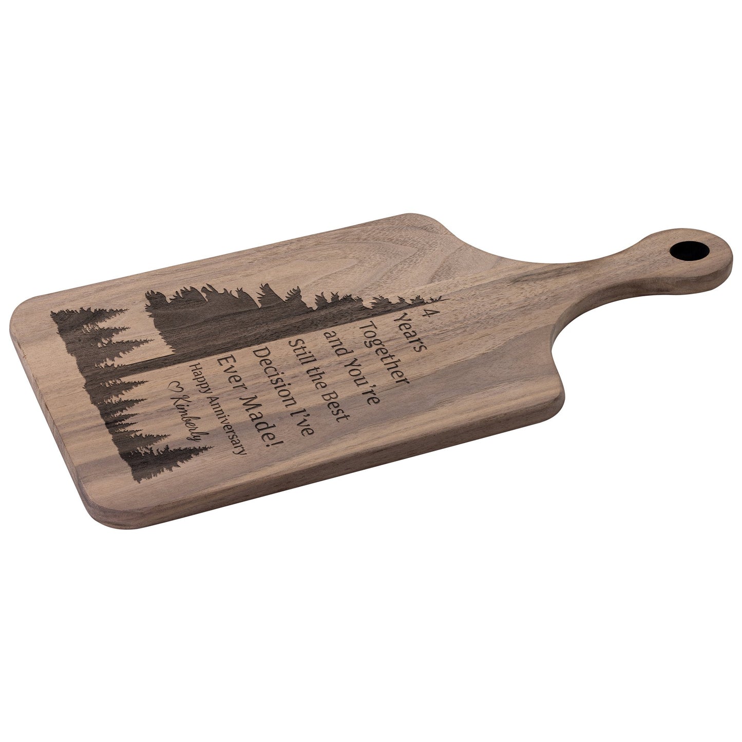 Personalized Anniversary Tree Love Note Hardwood Paddle Cutting Board - Get Deerty