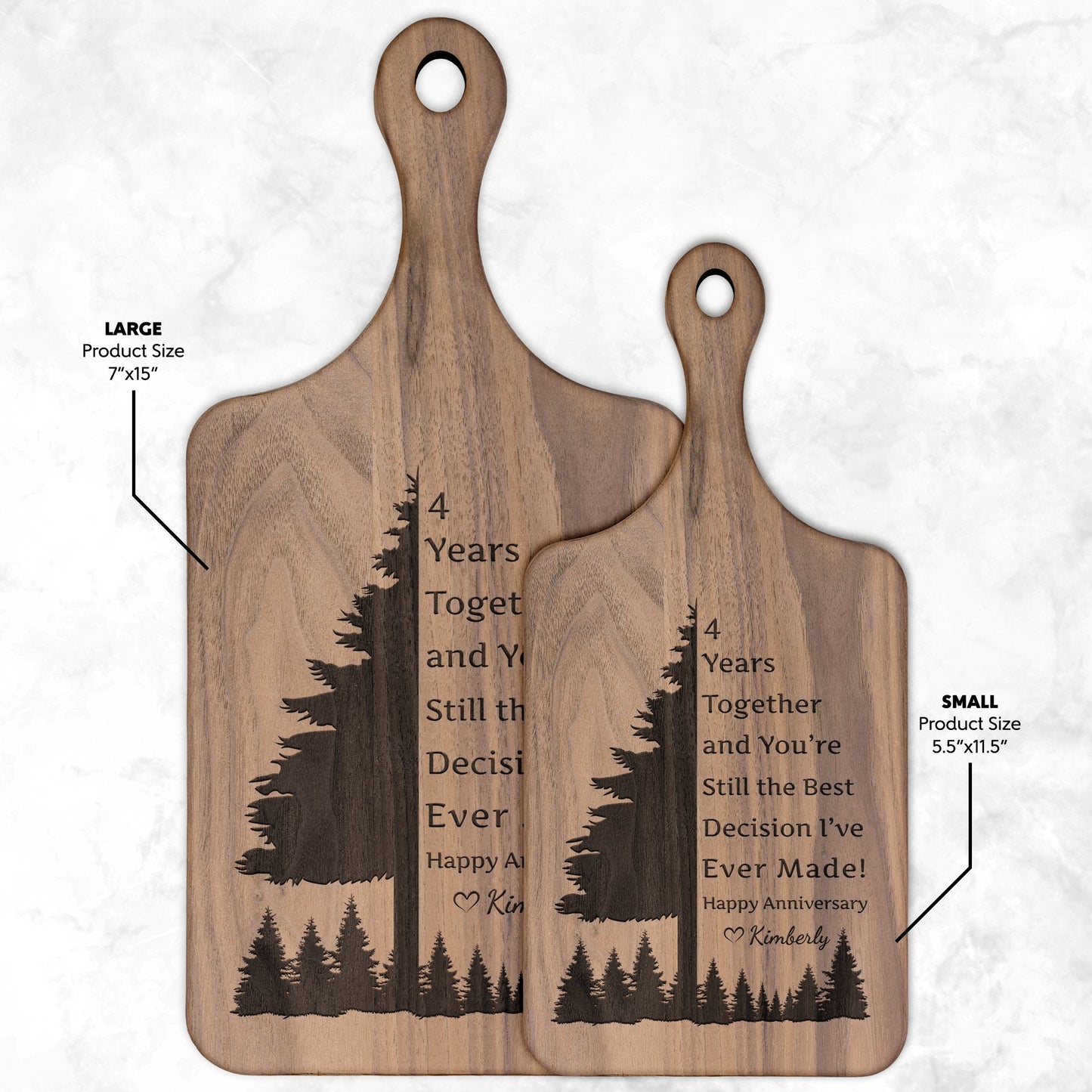 Personalized Anniversary Tree Love Note Hardwood Paddle Cutting Board - Get Deerty