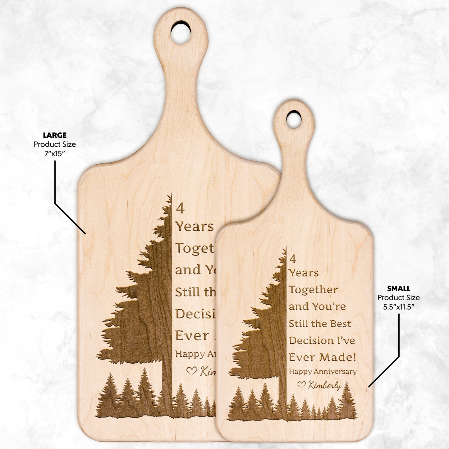 Personalized Anniversary Tree Love Note Hardwood Paddle Cutting Board - Get Deerty
