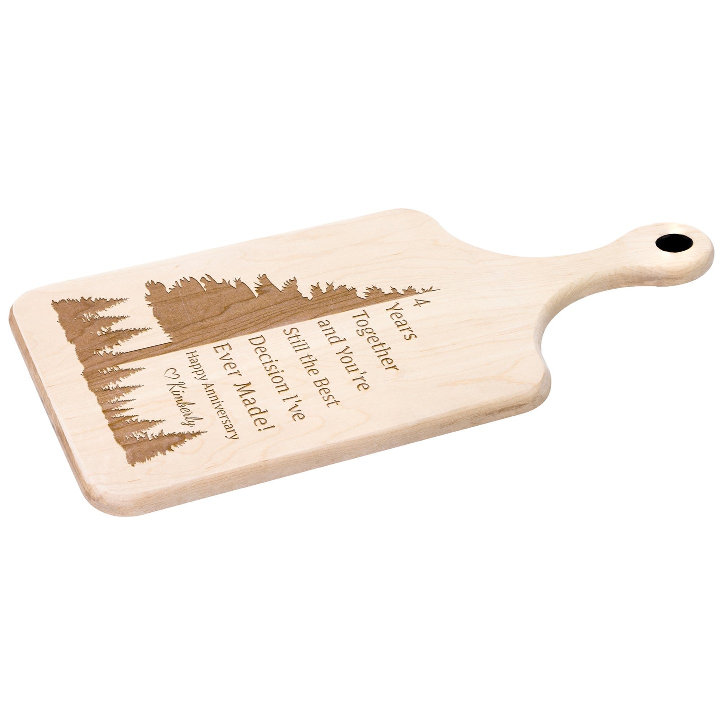 Personalized Anniversary Tree Love Note Hardwood Paddle Cutting Board - Get Deerty