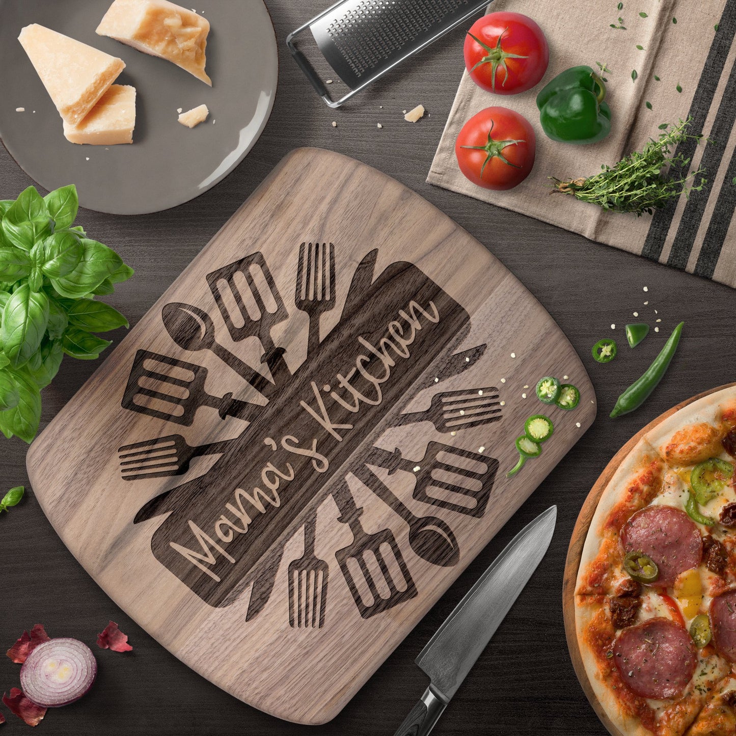 Personalized Mama's Kitchen - Hardwood Oval Cutting Board - Get Deerty