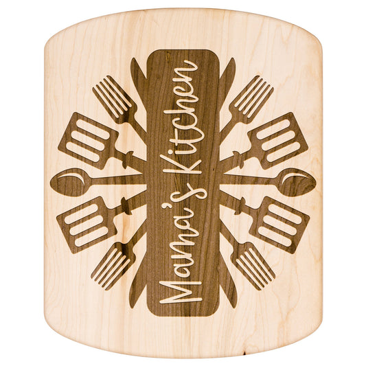 Personalized Mama's Kitchen - Hardwood Oval Cutting Board - Get Deerty