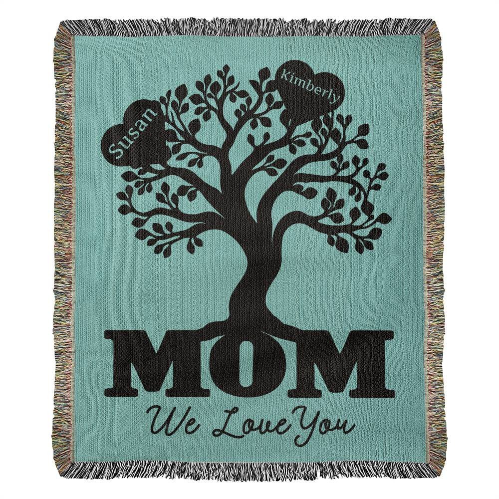 Personalized Mom Family Heart Tree - Heirloom Woven Blanket - Get Deerty