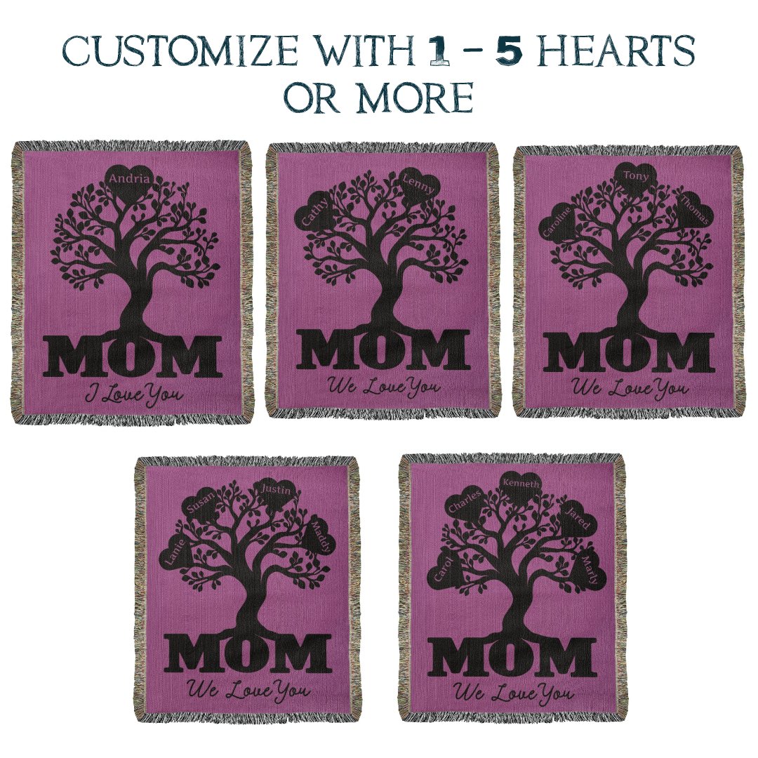 Personalized Mom Family Heart Tree - Heirloom Woven Blanket - Get Deerty