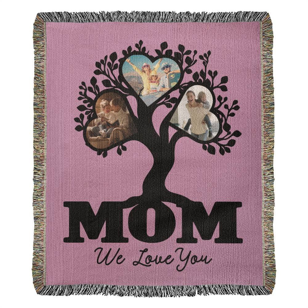 Personalized Mom Picture Tree - Heirloom Woven Cotton Blanket - Get Deerty
