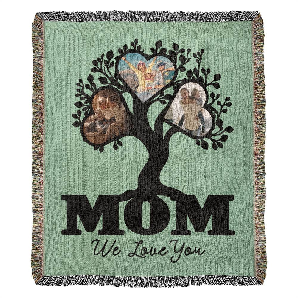 Personalized Mom Picture Tree - Heirloom Woven Cotton Blanket - Get Deerty