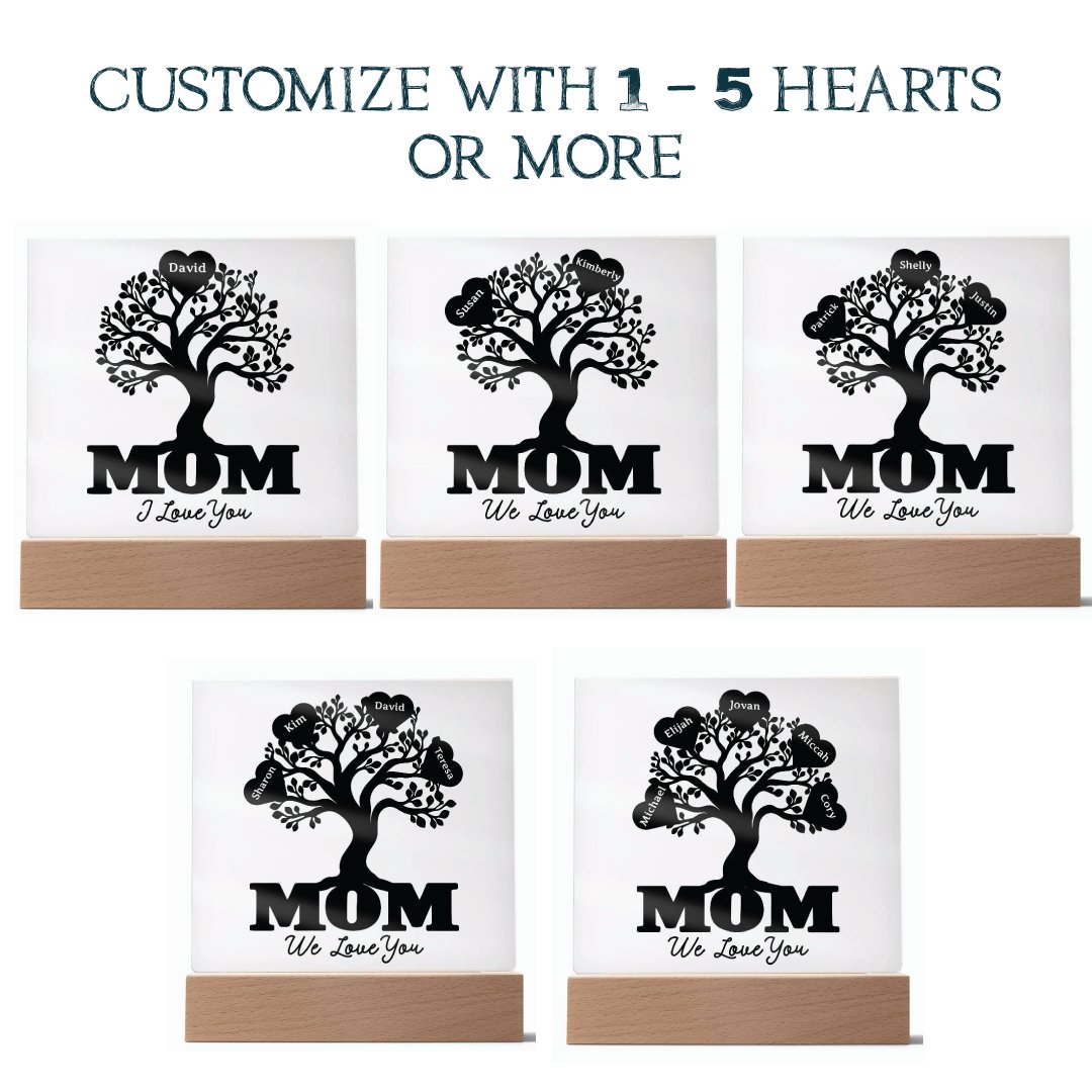 Personalized - We Love You Mom Family Tree (Square Acrylic Plaque or LED Light) - Get Deerty