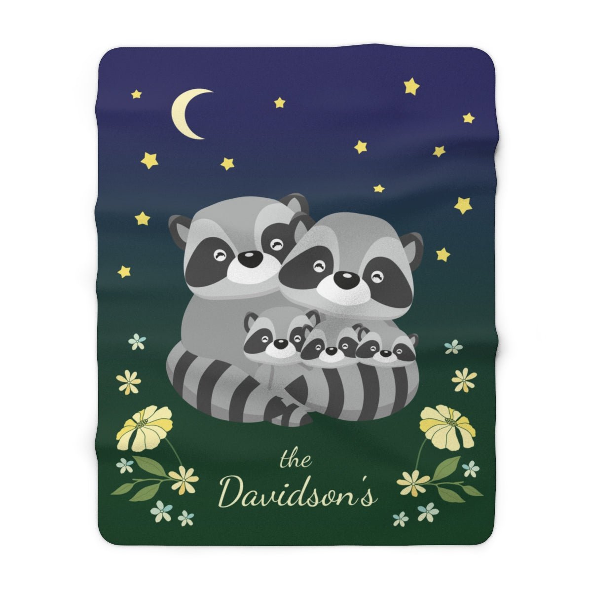 Raccoon Family Personalized Sherpa Blanket, Customize Number of Kiddos and Family Name - Get Deerty