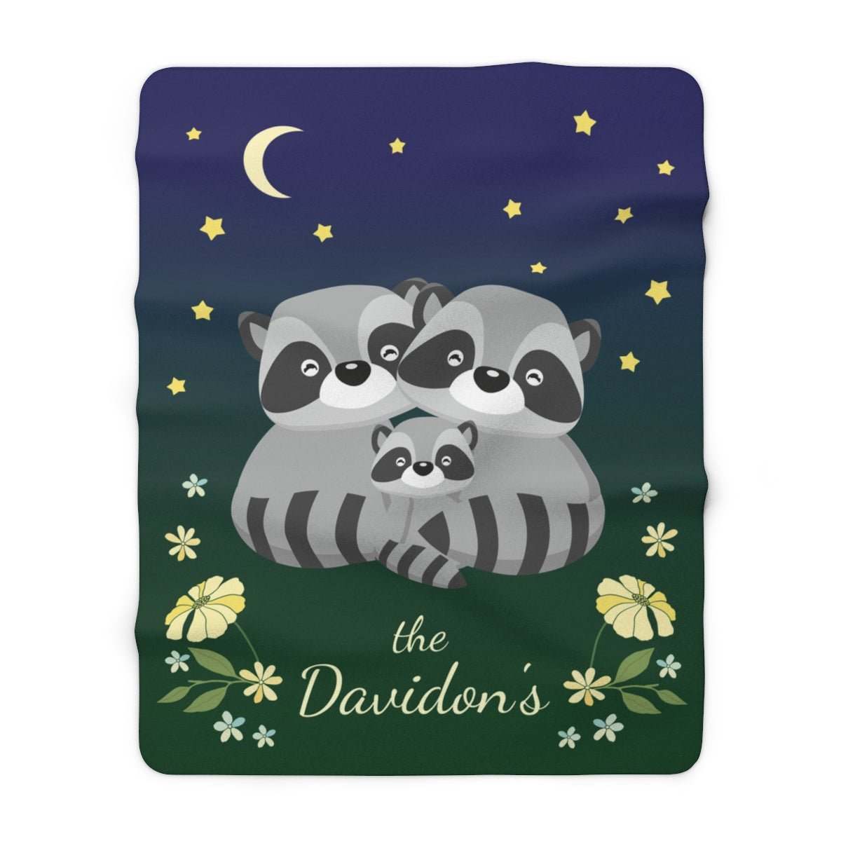 Raccoon Family Personalized Sherpa Blanket, Customize Number of Kiddos and Family Name - Get Deerty