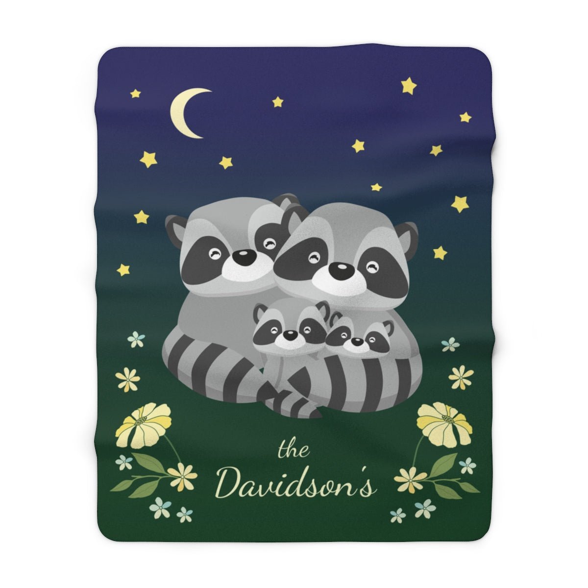 Raccoon Family Personalized Sherpa Blanket, Customize Number of Kiddos and Family Name - Get Deerty