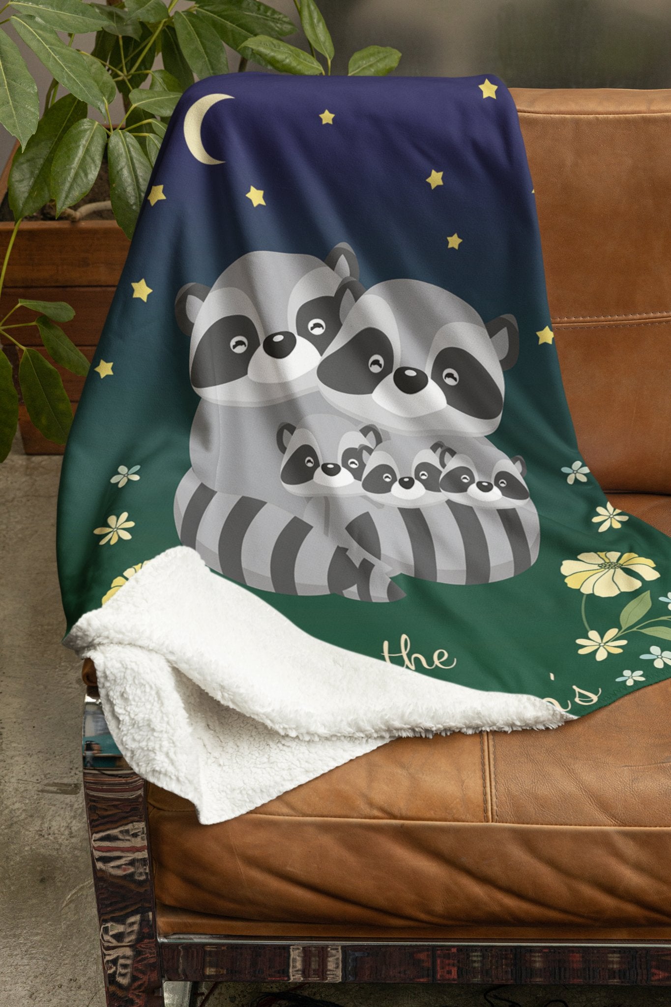 Raccoon Family Personalized Sherpa Blanket, Customize Number of Kiddos and Family Name - Get Deerty