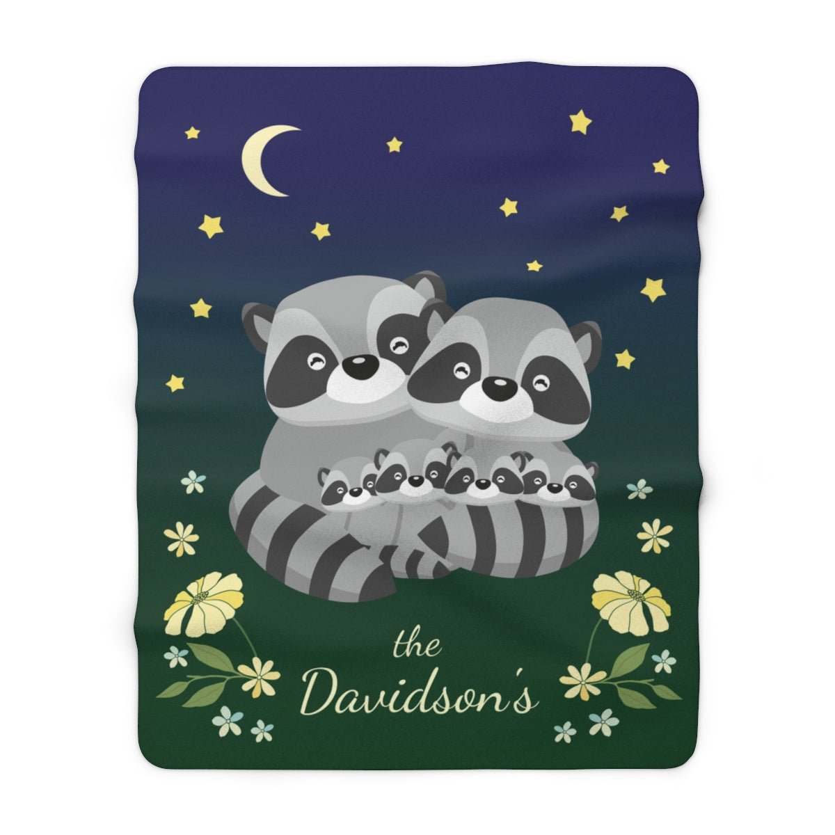 Raccoon Family Personalized Sherpa Blanket, Customize Number of Kiddos and Family Name - Get Deerty