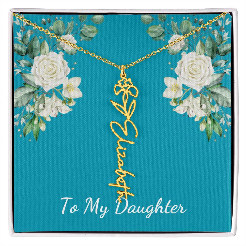 To My Daughter Personalized Birth Flower Necklace - Customize with Birth Month Flower and Name - Teal with White Roses - Get Deerty