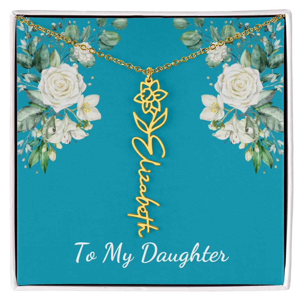 To My Daughter Personalized Birth Flower Necklace - Customize with Birth Month Flower and Name - Teal with White Roses - Get Deerty