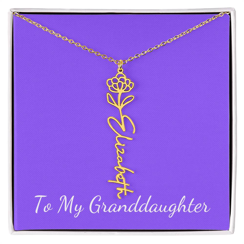 To My Granddaughter Necklace, Personalize with Name and Birth Month Flower, Purple - Get Deerty
