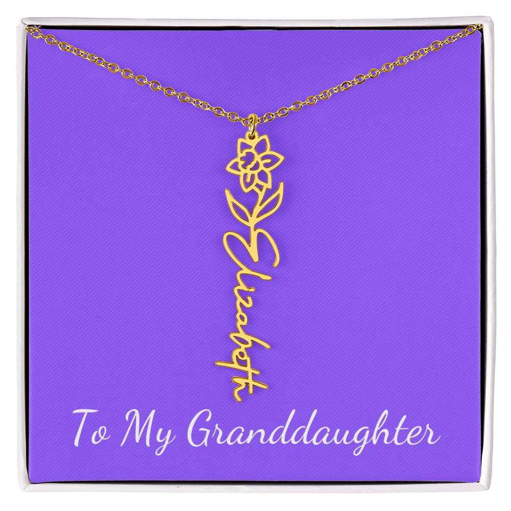 To My Granddaughter Necklace, Personalize with Name and Birth Month Flower, Purple - Get Deerty