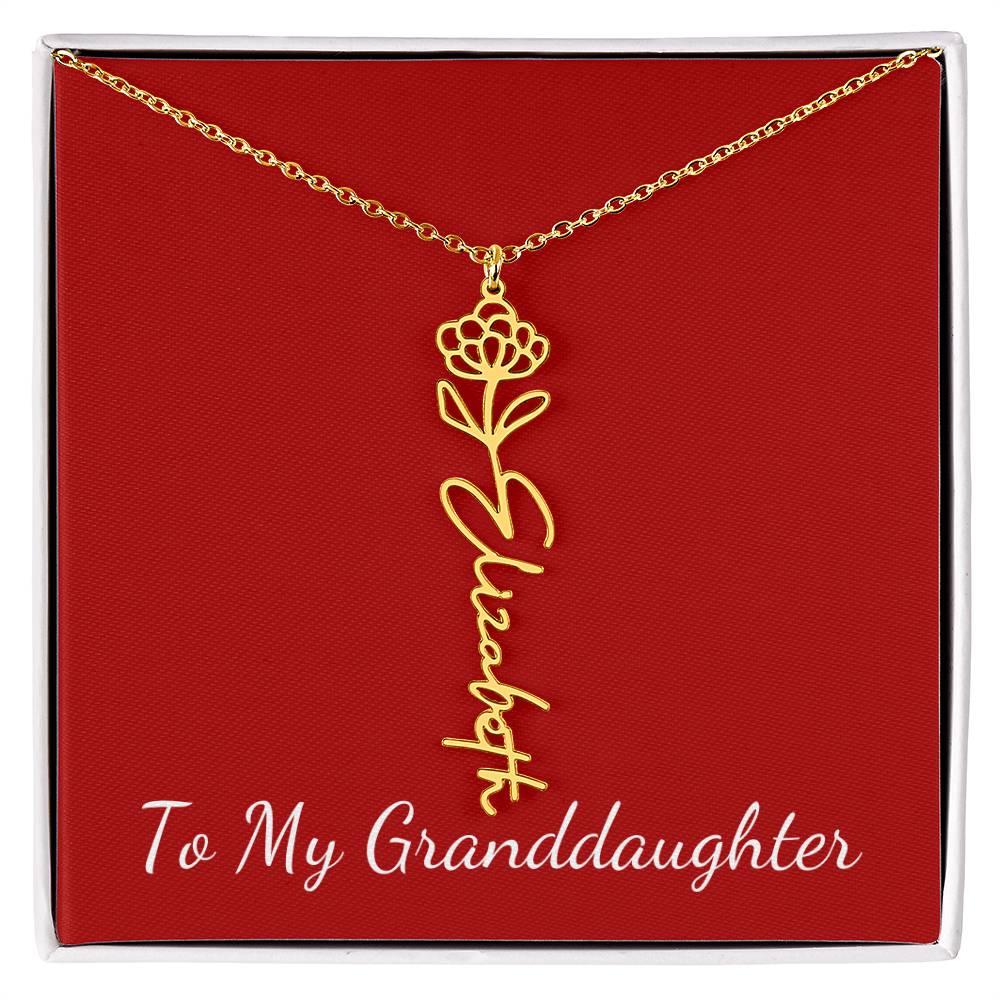 To My Granddaughter Necklace Personalize with Name and Birth Month Flower | Red - Get Deerty