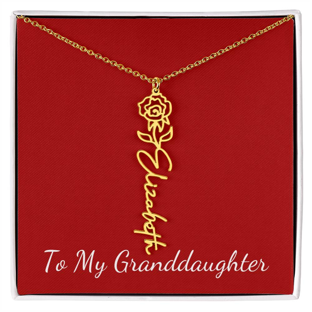 To My Granddaughter Necklace Personalize with Name and Birth Month Flower | Red - Get Deerty