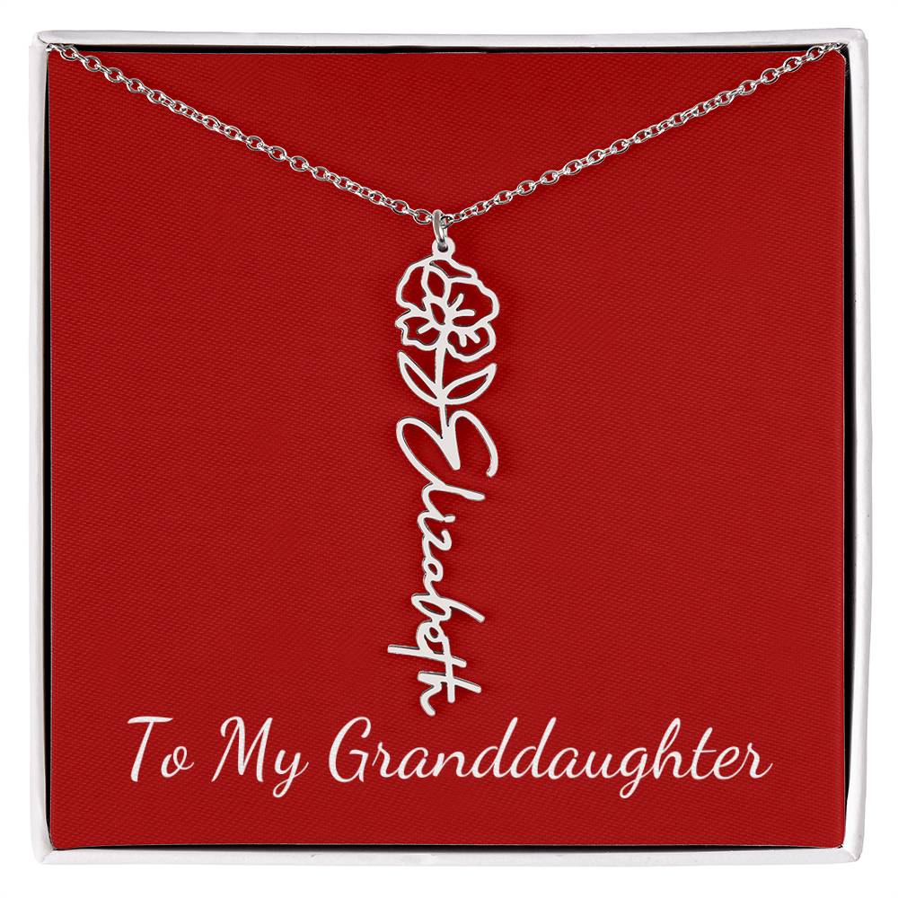 To My Granddaughter Necklace Personalize with Name and Birth Month Flower | Red - Get Deerty