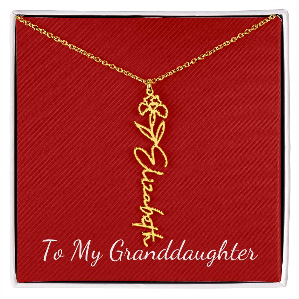 To My Granddaughter Necklace Personalize with Name and Birth Month Flower | Red - Get Deerty