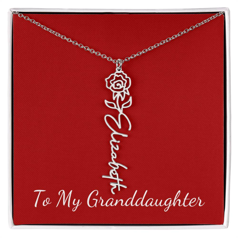 To My Granddaughter Necklace Personalize with Name and Birth Month Flower | Red - Get Deerty