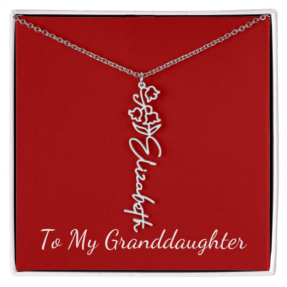 To My Granddaughter Necklace Personalize with Name and Birth Month Flower | Red - Get Deerty