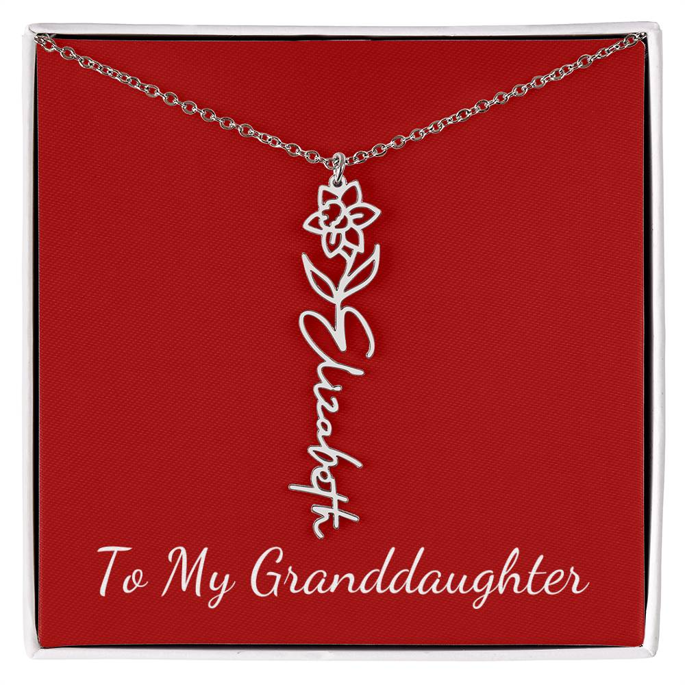 To My Granddaughter Necklace Personalize with Name and Birth Month Flower | Red - Get Deerty