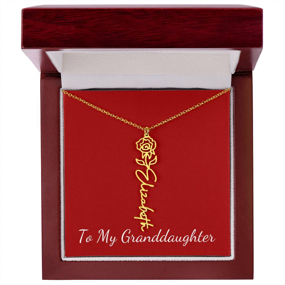 To My Granddaughter Necklace Personalize with Name and Birth Month Flower | Red - Get Deerty