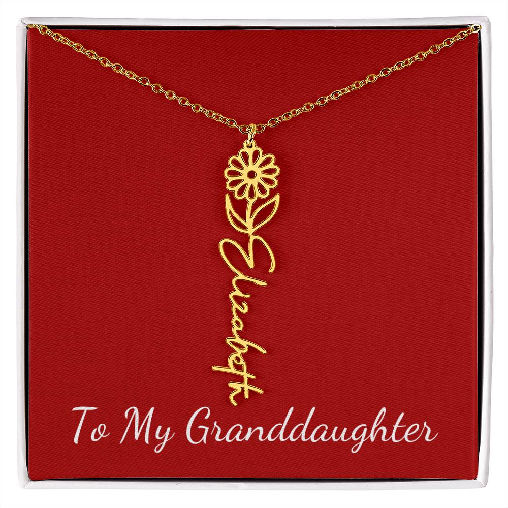 To My Granddaughter Necklace Personalize with Name and Birth Month Flower | Red - Get Deerty