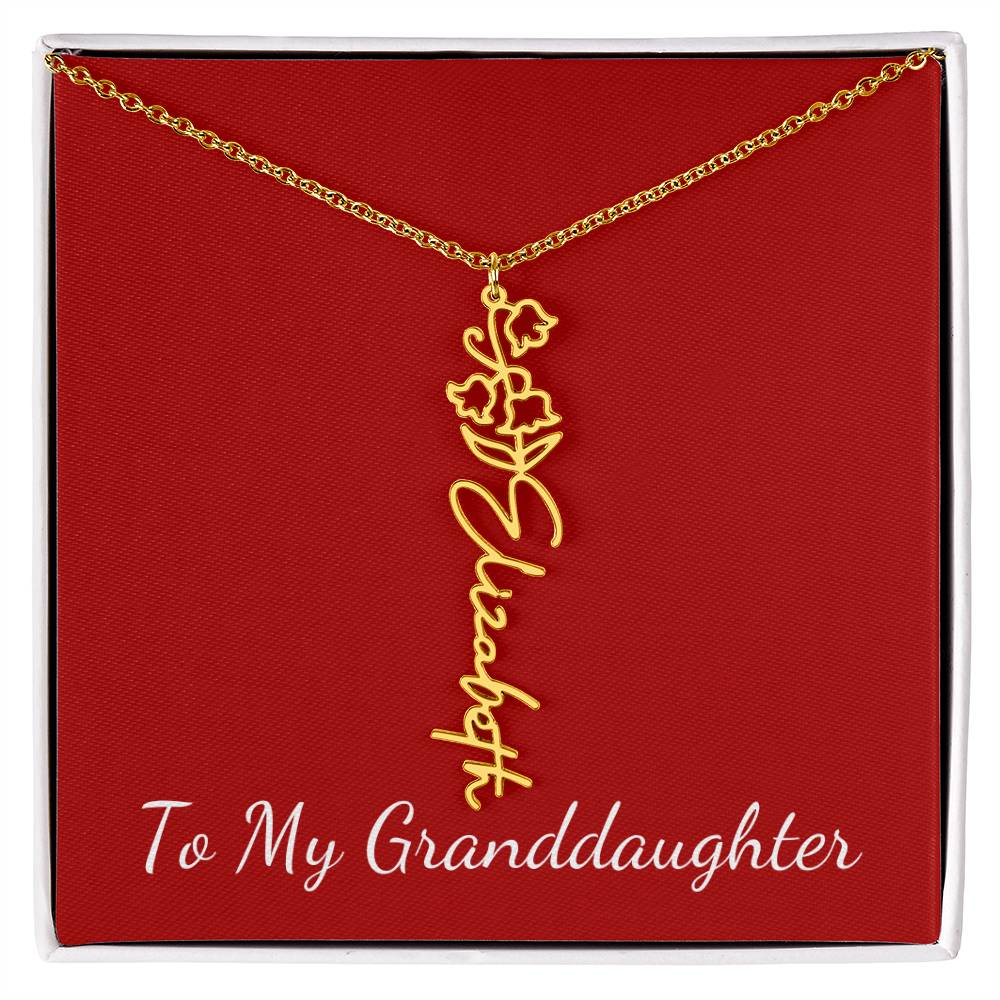 To My Granddaughter Necklace Personalize with Name and Birth Month Flower | Red - Get Deerty