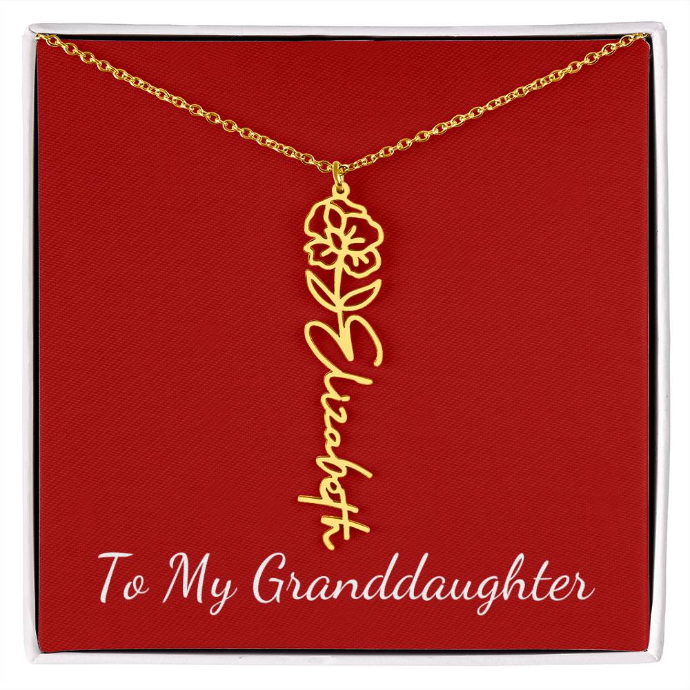 To My Granddaughter Necklace Personalize with Name and Birth Month Flower | Red - Get Deerty