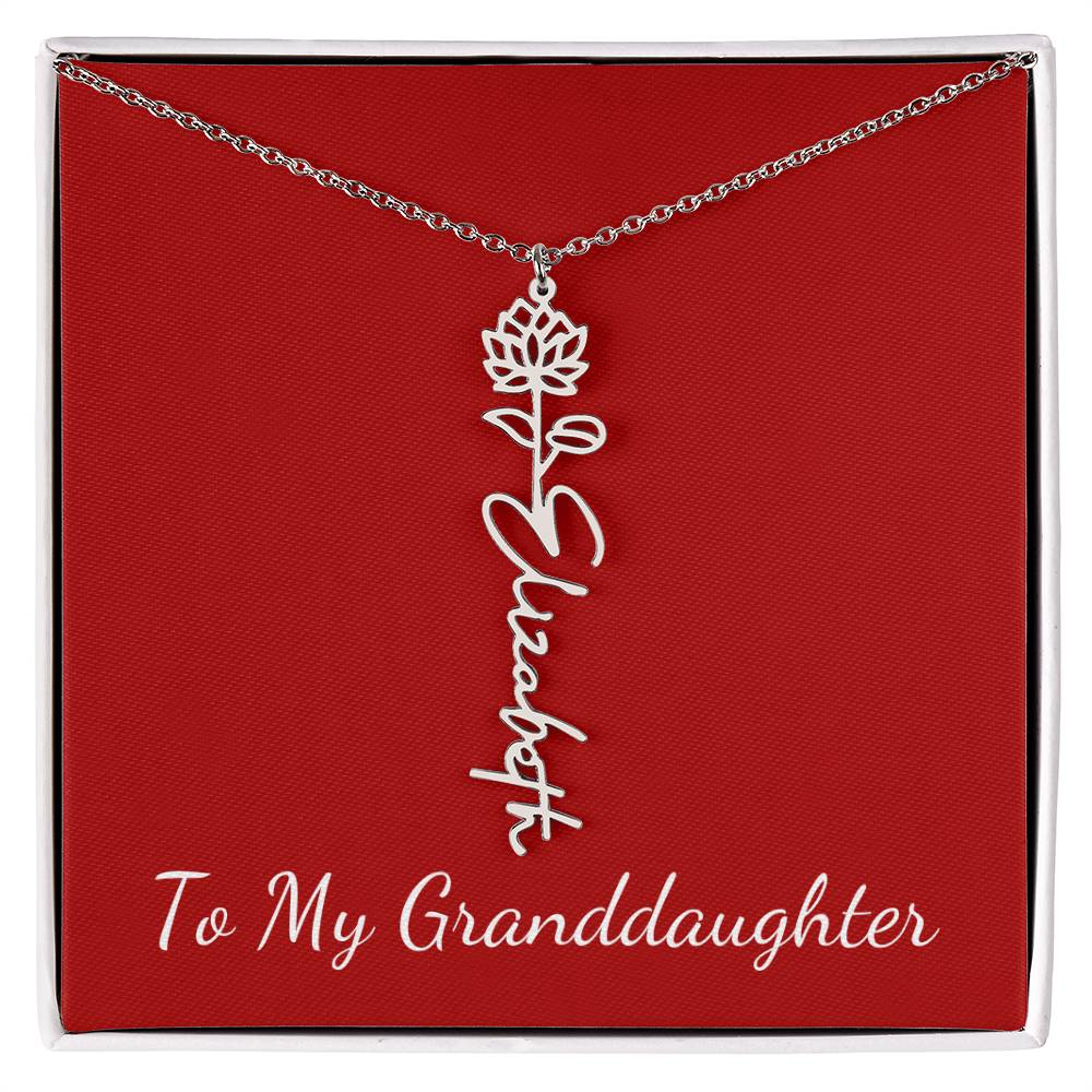 To My Granddaughter Necklace Personalize with Name and Birth Month Flower | Red - Get Deerty