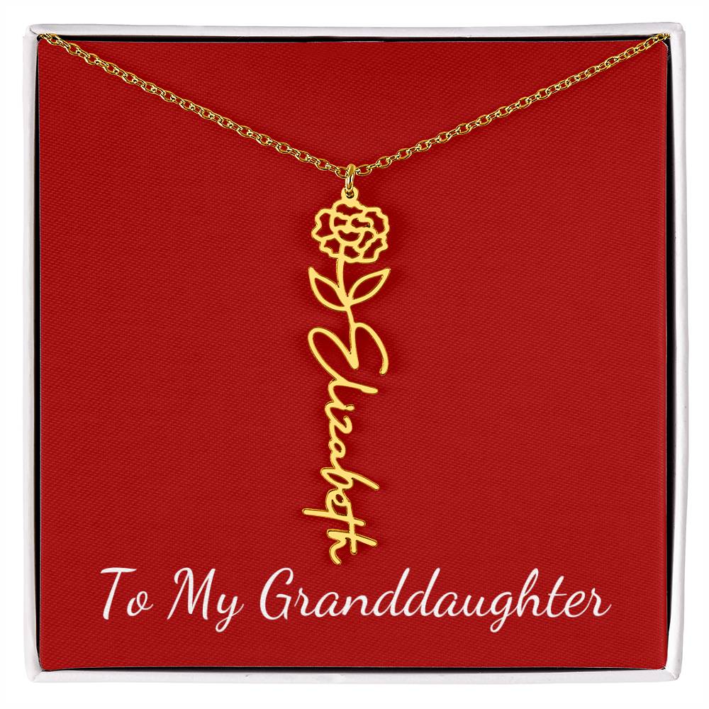 To My Granddaughter Necklace Personalize with Name and Birth Month Flower | Red - Get Deerty