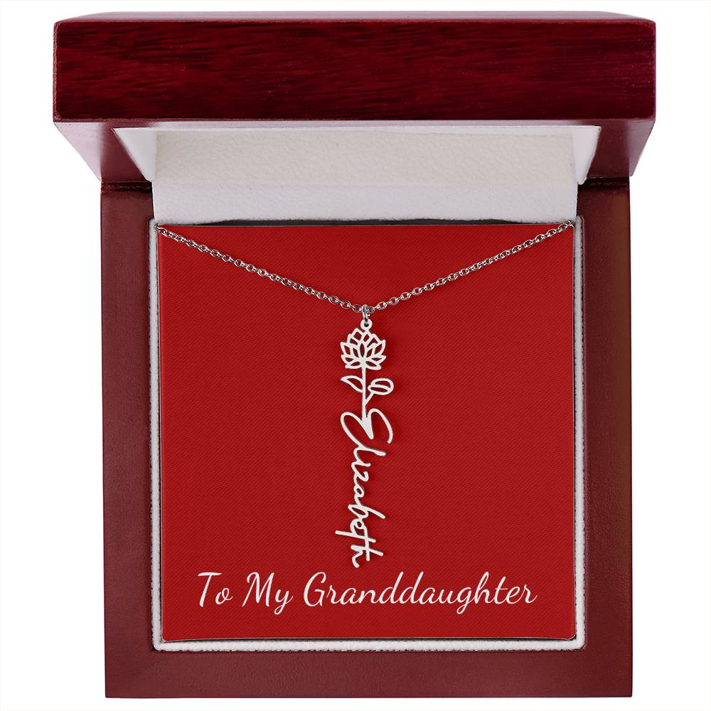 To My Granddaughter Necklace Personalize with Name and Birth Month Flower | Red - Get Deerty
