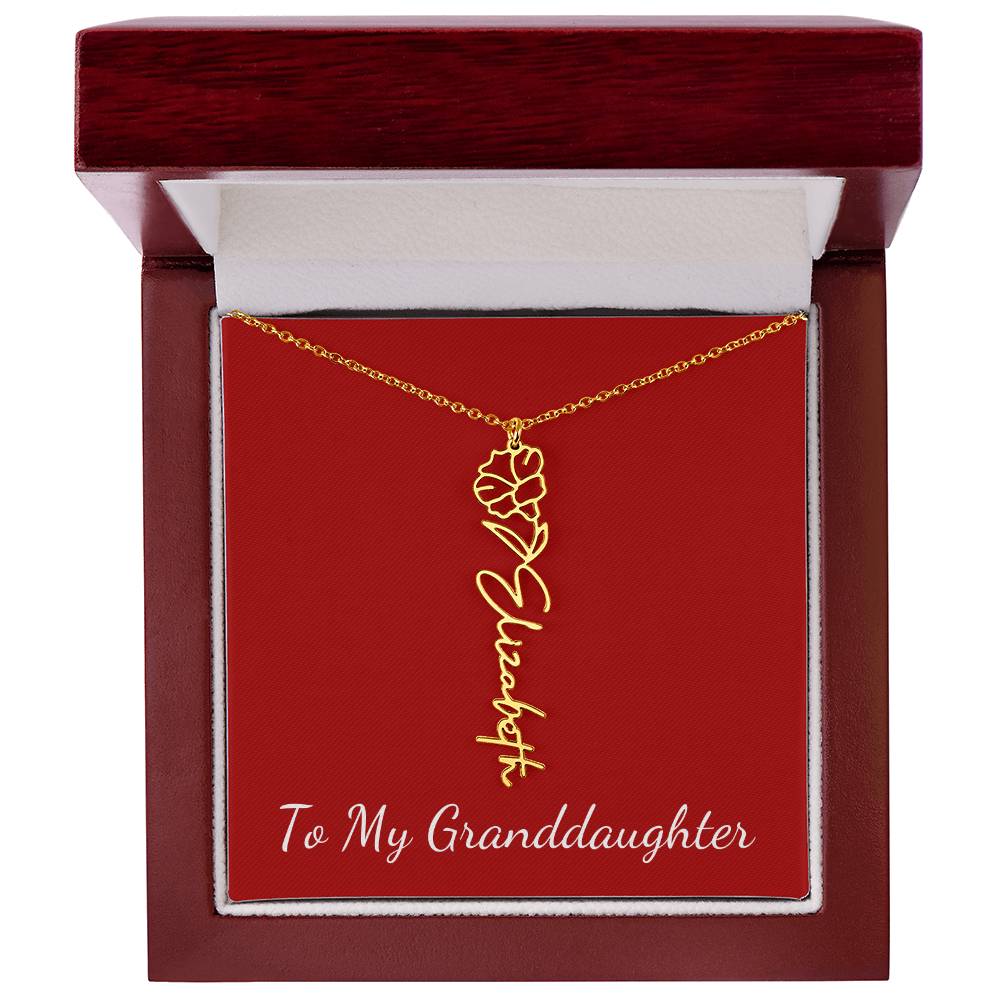 To My Granddaughter Necklace Personalize with Name and Birth Month Flower | Red - Get Deerty